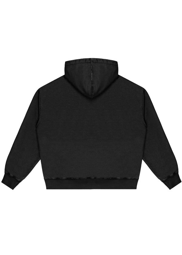 OVERSIZED RAW CUT WASHED BLACK HOODIE