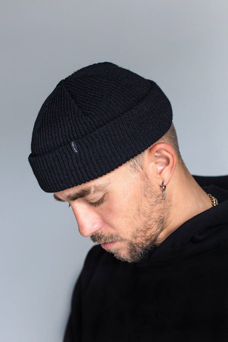 MERINO FLAG DOCKER SHORT BEANIE IN BLACK The Hive Clothing