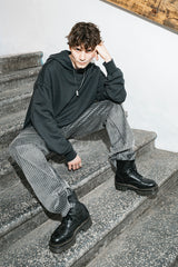 OVERSIZED RAW CUT WASHED BLACK HOODIE