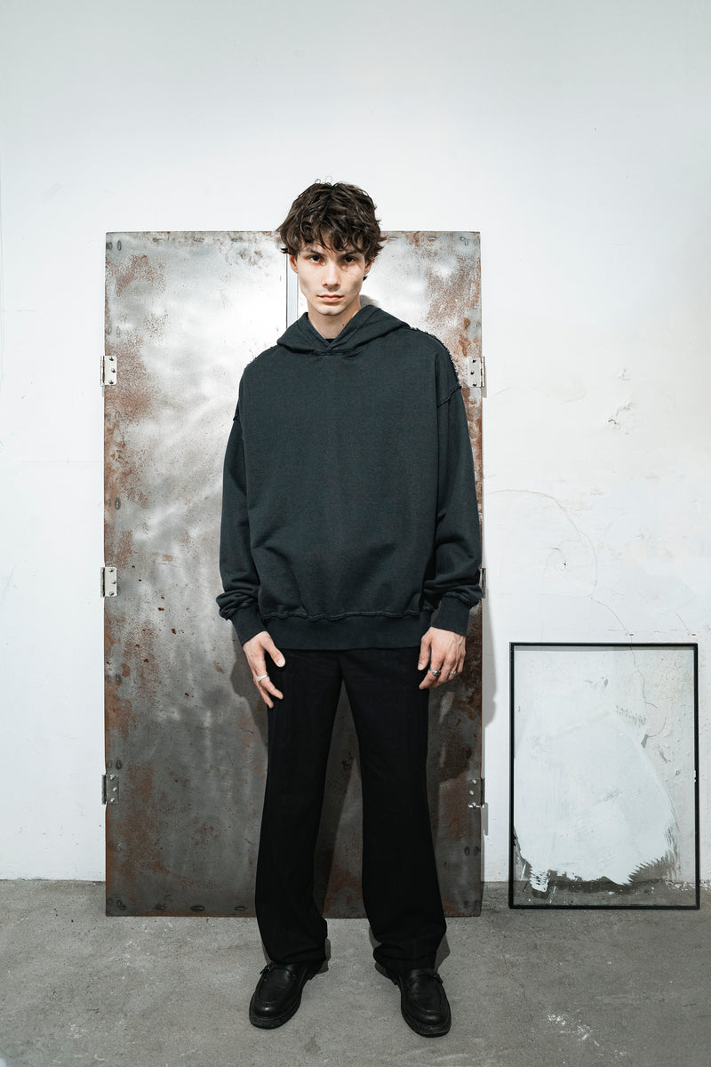 OVERSIZED RAW CUT WASHED BLACK HOODIE