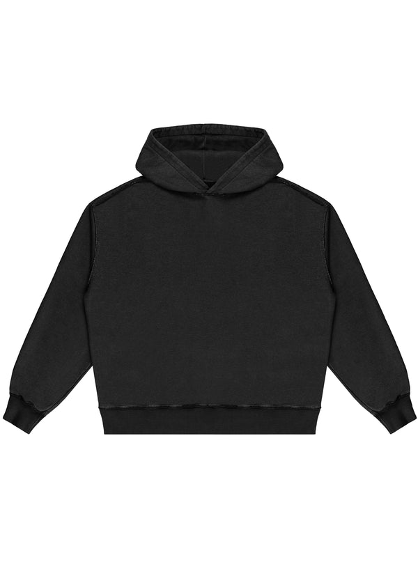 OVERSIZED RAW CUT WASHED BLACK HOODIE